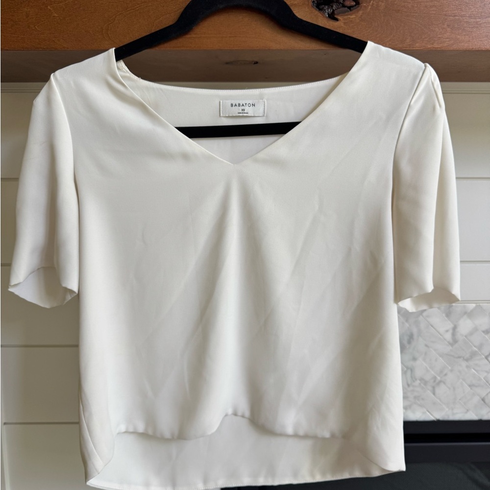 Babaton Cream Short Sleeve Crop Blouse Relaxed
